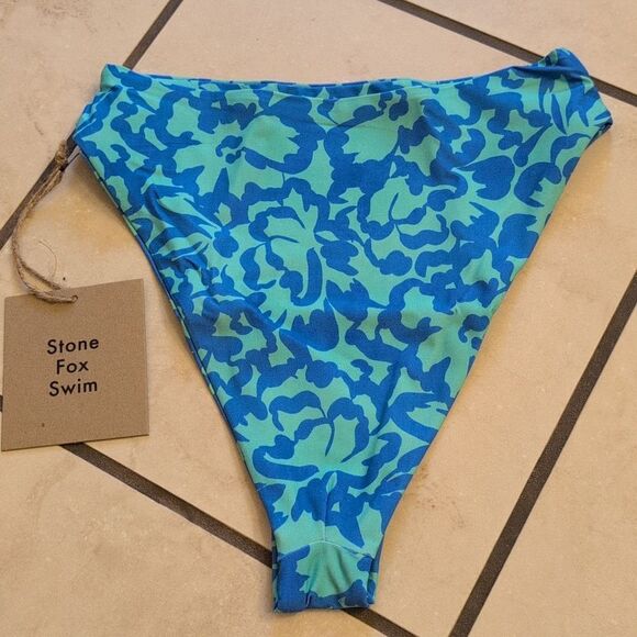NWT Stone Fox Swim Sumatra Bikini Bottom Ocean Bloom blue high rise size XS - Picture 8 of 10
